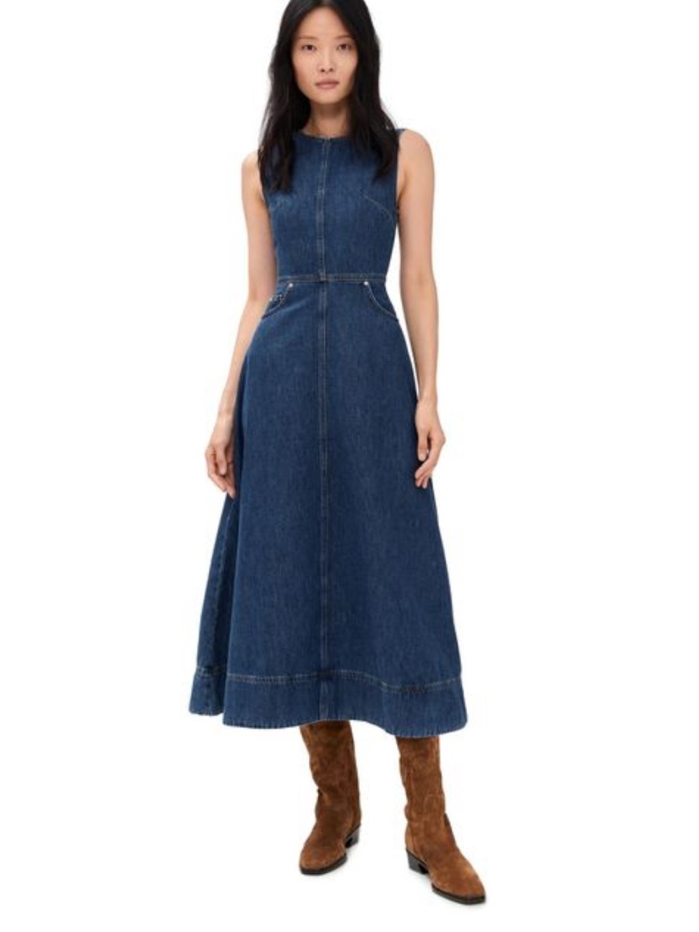 Women's Blue Waterlily Denim Midi Dress